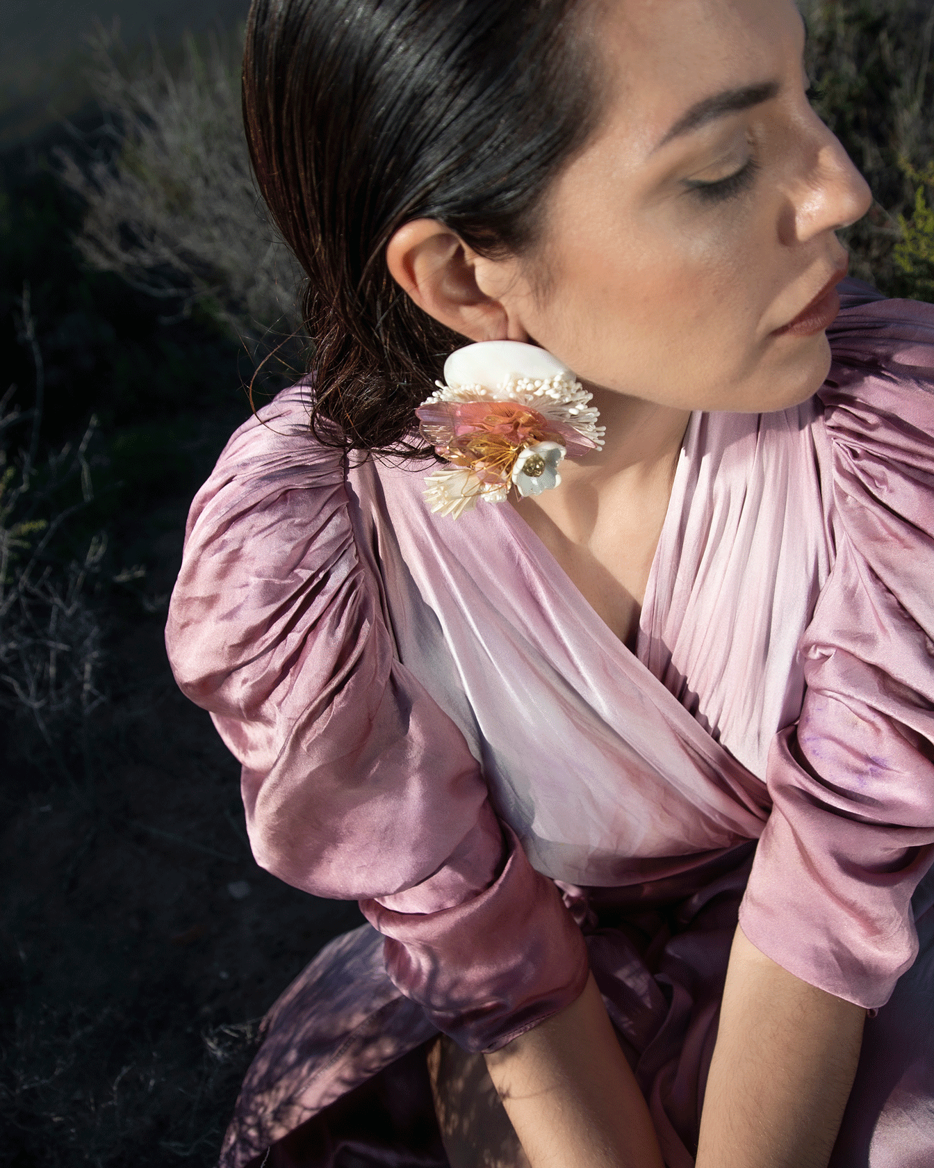 Mother-of-pearl, gold plating & real flowers | Lakshmi Earrings