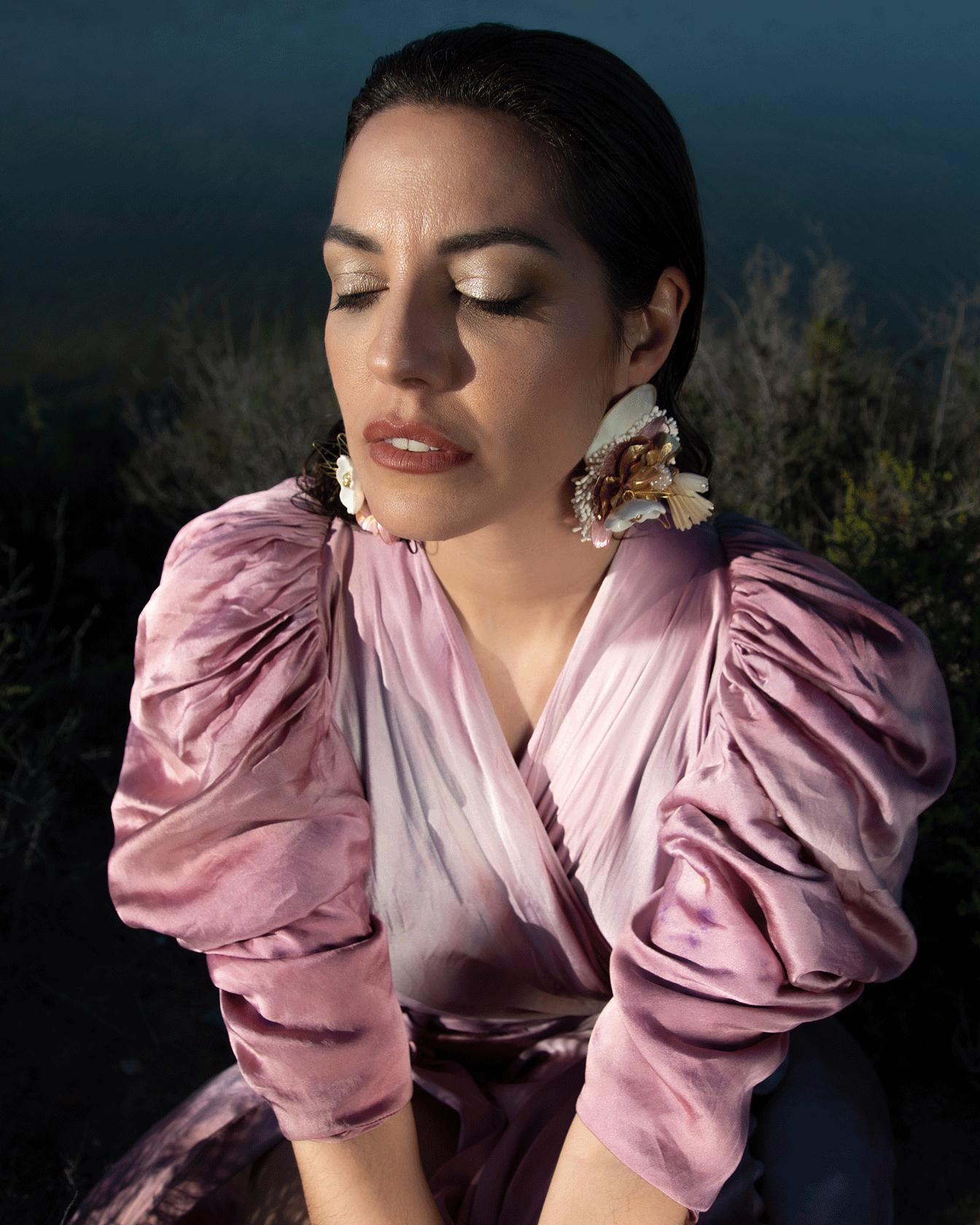 Mother-of-pearl, gold plating & real flowers | Lakshmi Earrings