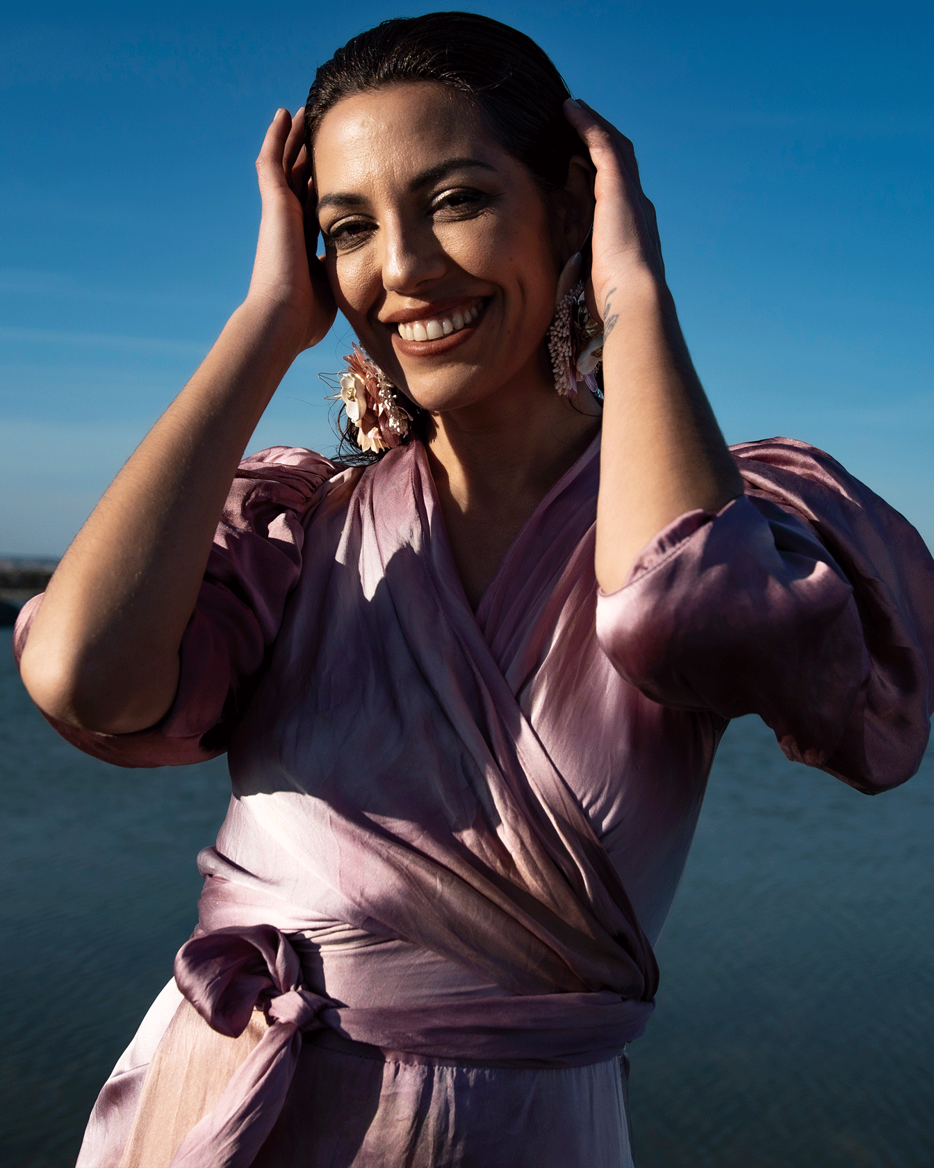 Mother-of-pearl, gold plating & real flowers | Lakshmi Earrings