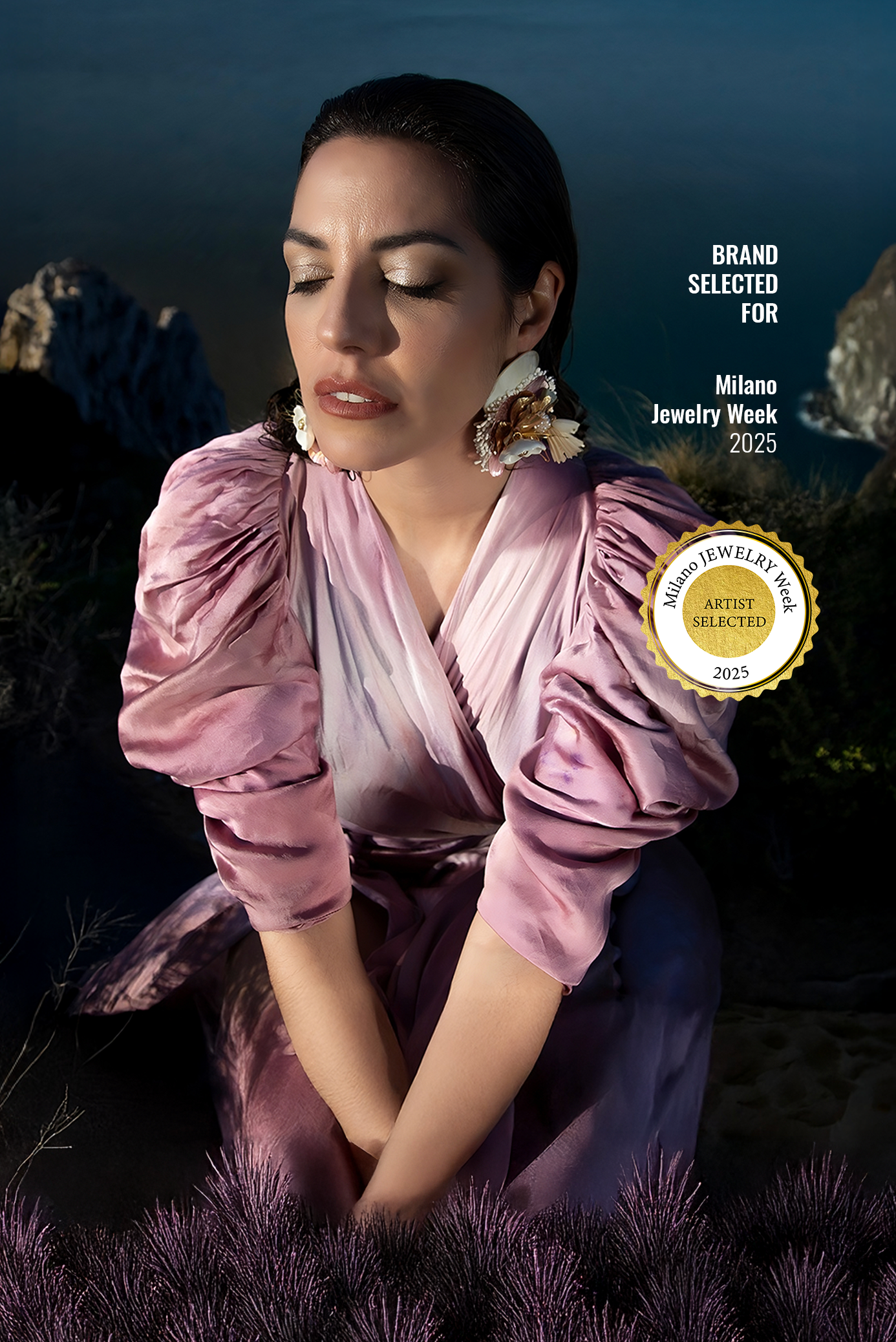 Mother-of-pearl, gold plating & real flowers | Lakshmi Earrings