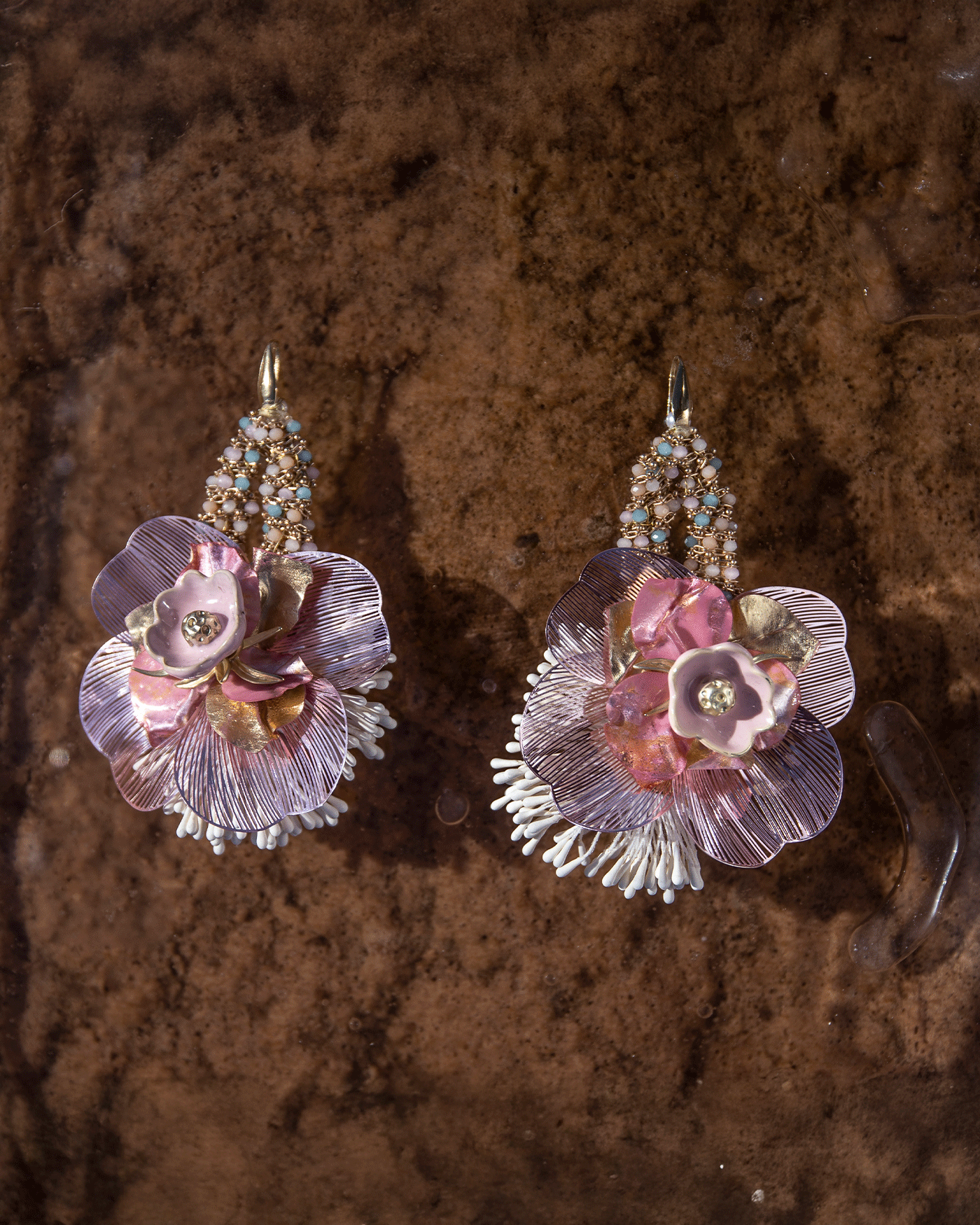 Ceramic, crystal and gold leaf earrings | Killa Nuna