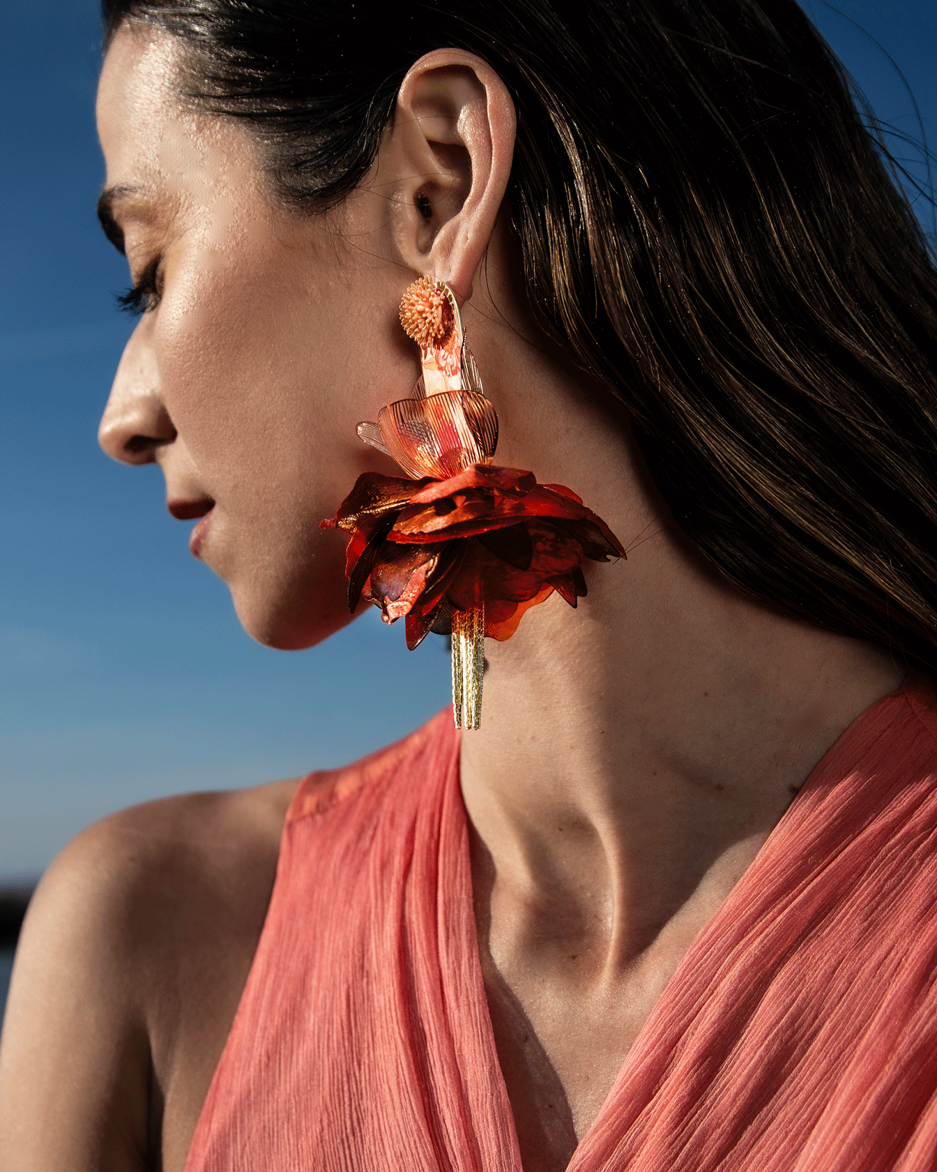 Gold Leaf, Steel & Enamel Earrings | Golden Orchid Nuna