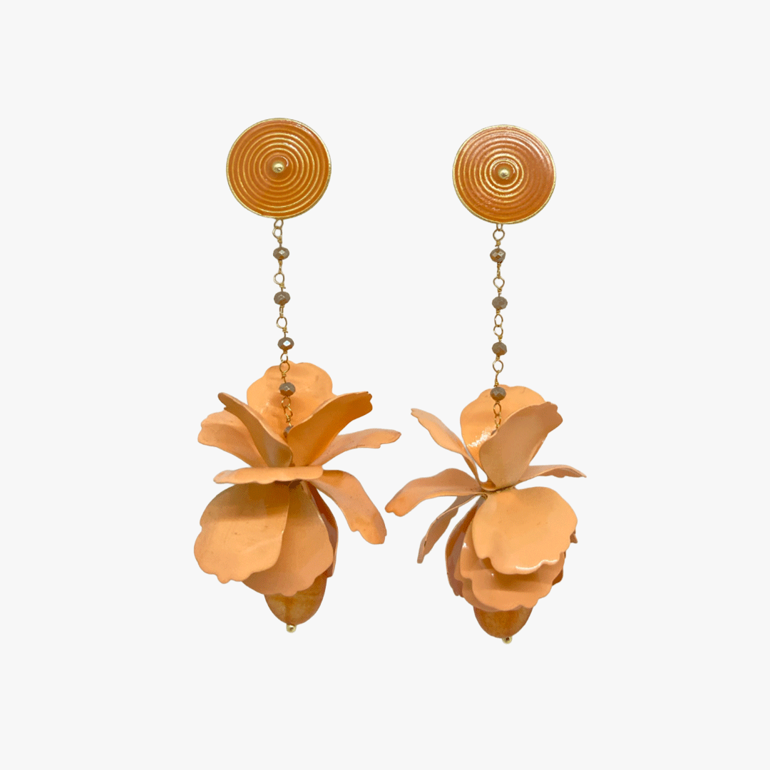 Pendientes en acero esmaltado, cristales y cuarzo naranja | Pacha kaman (llave al cosmos) Nuna