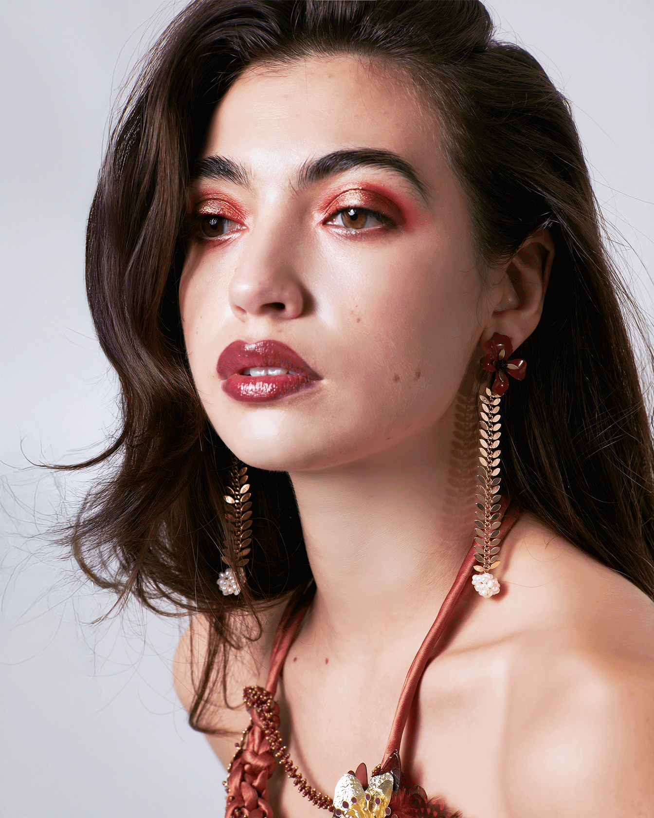 Gold - Plated Leaves & Mini Pearls Earrings | Grace Nuna - NUNA - QORI