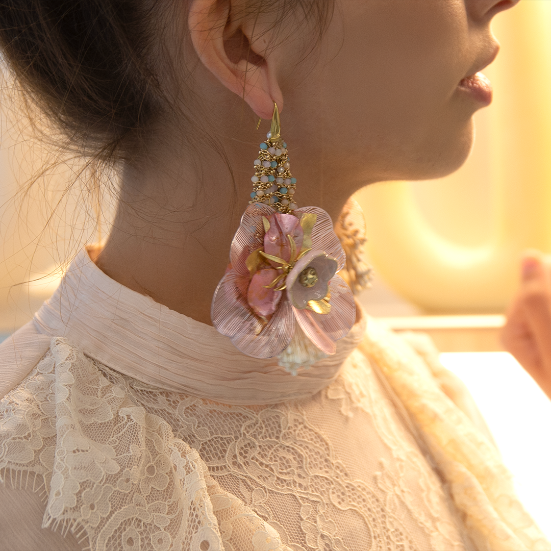 Ceramic, crystal and gold leaf earrings | Killa Nuna