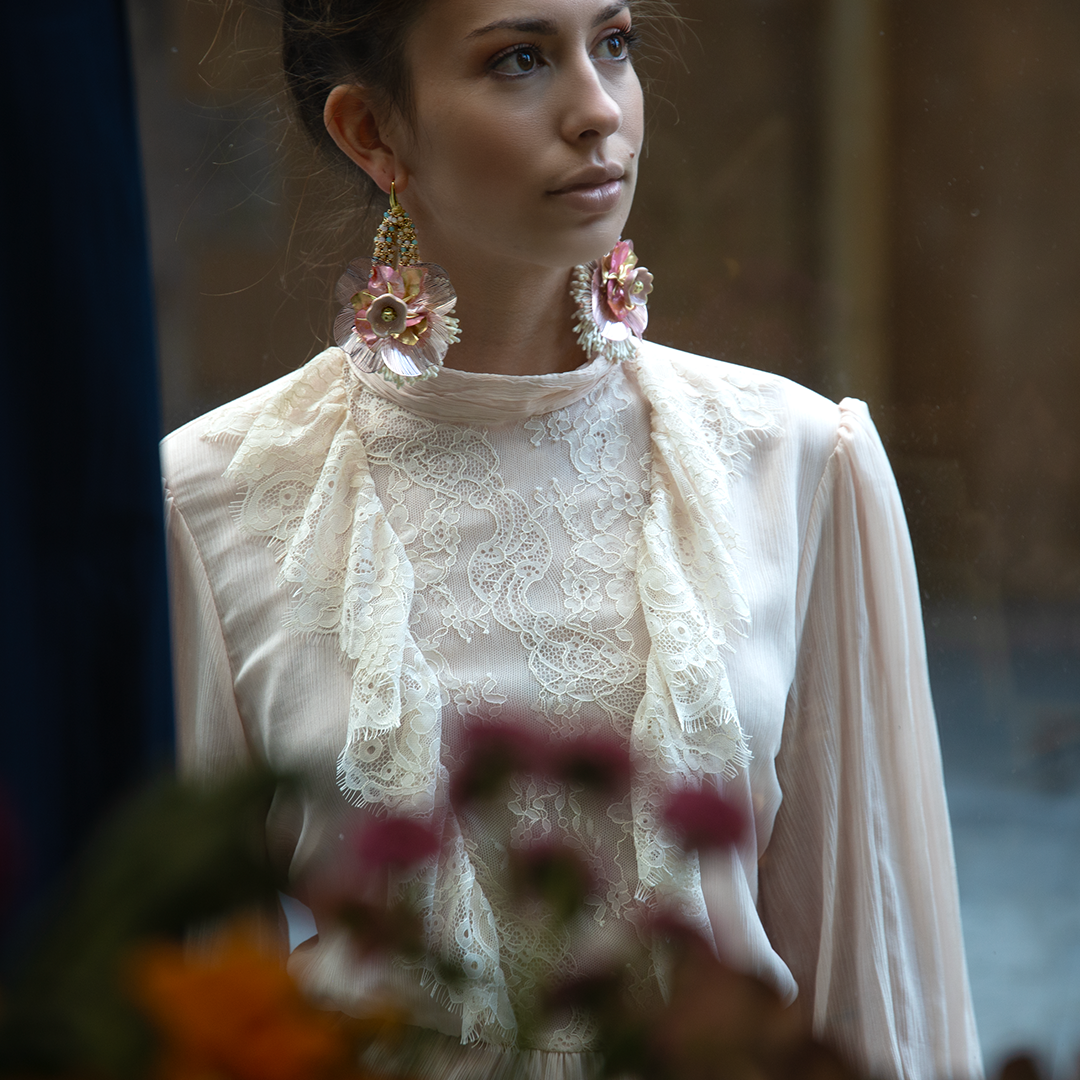 Ceramic, crystal and gold leaf earrings | Killa Nuna