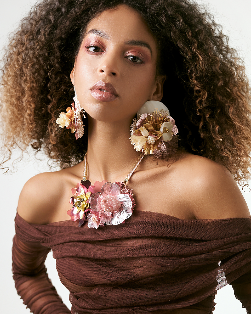 Mother of Pearl, Gold Plated & Flowers Earrings | Lakshmi Nuna