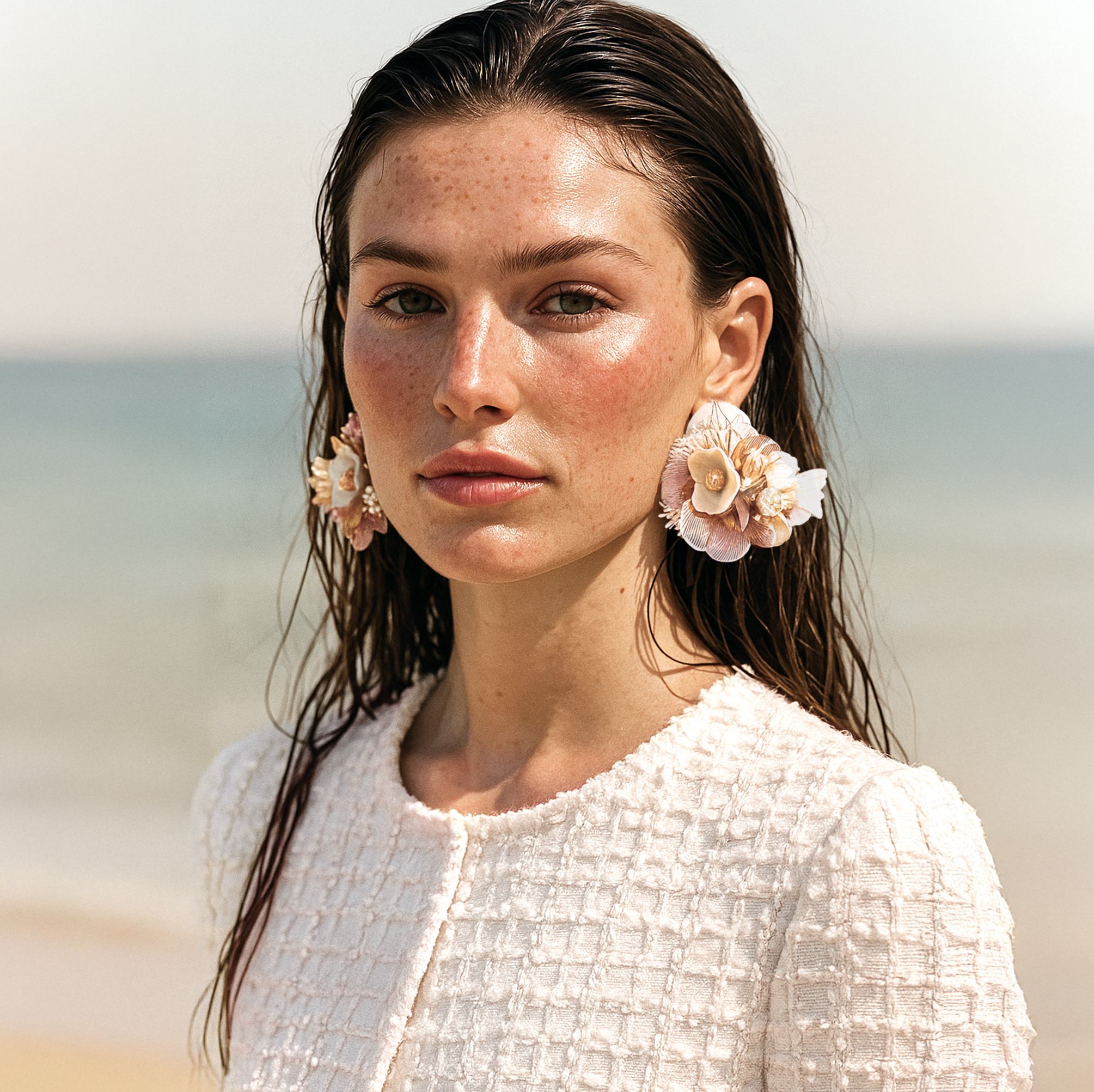 Mother-of-pearl, gold plating & real flowers | Lakshmi Earrings