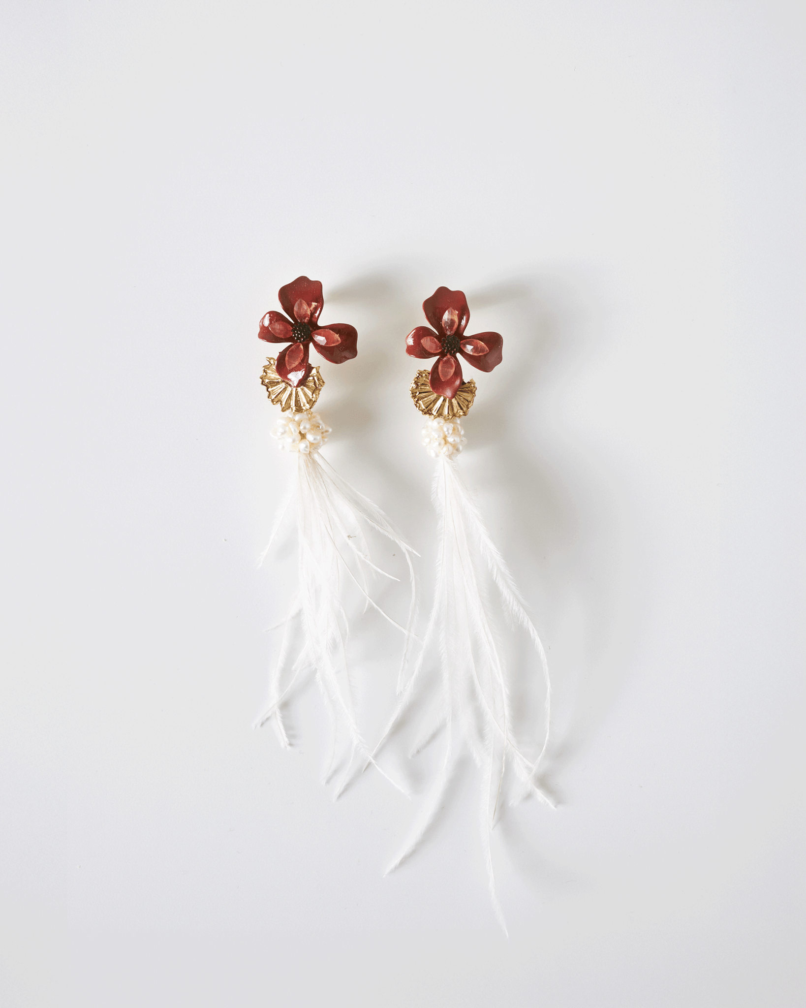 Burgundy Enamel & Feather Earrings | Divine Nuna - NUNA - QORI