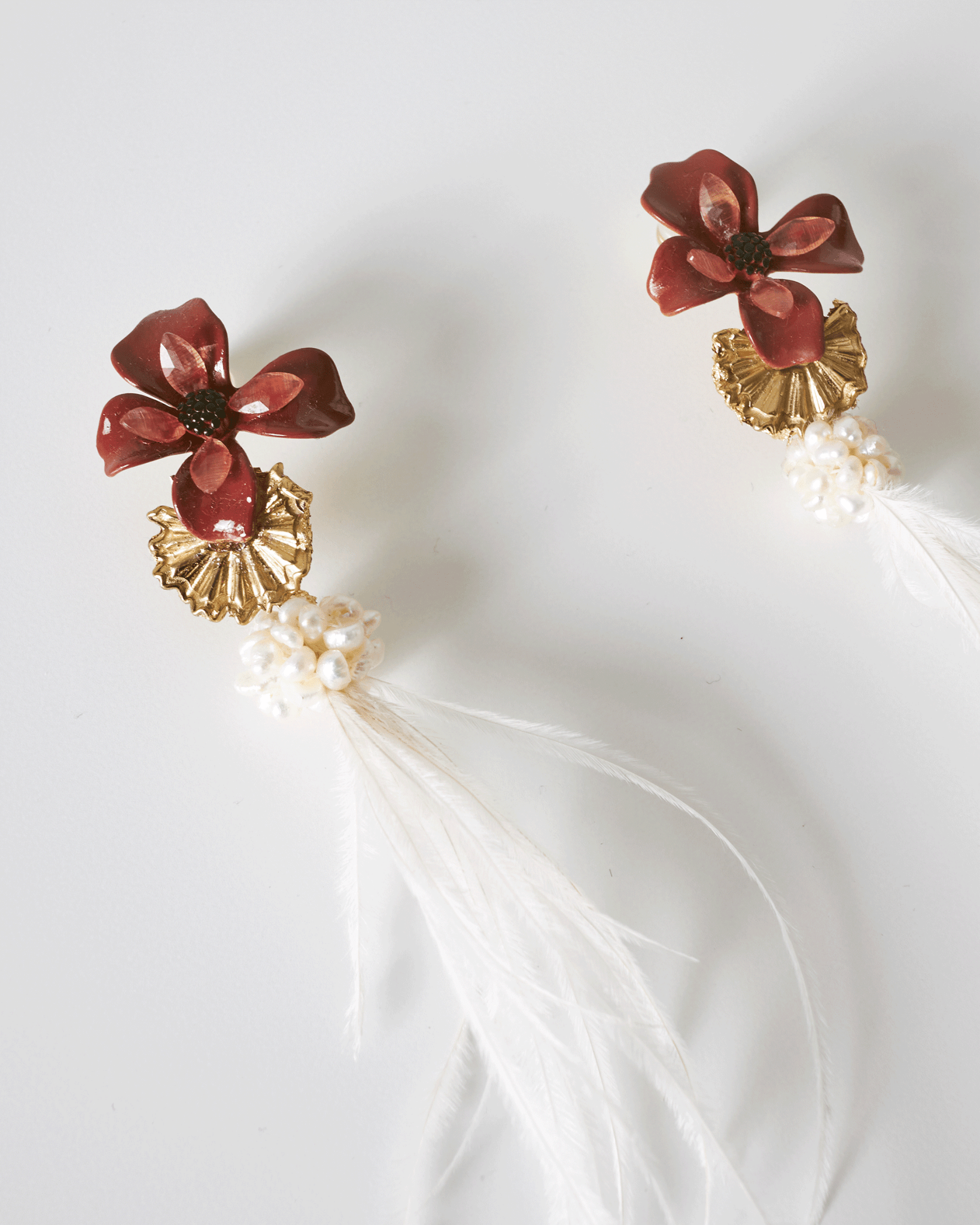 Burgundy Enamel & Feather Earrings | Divine Nuna - NUNA - QORI