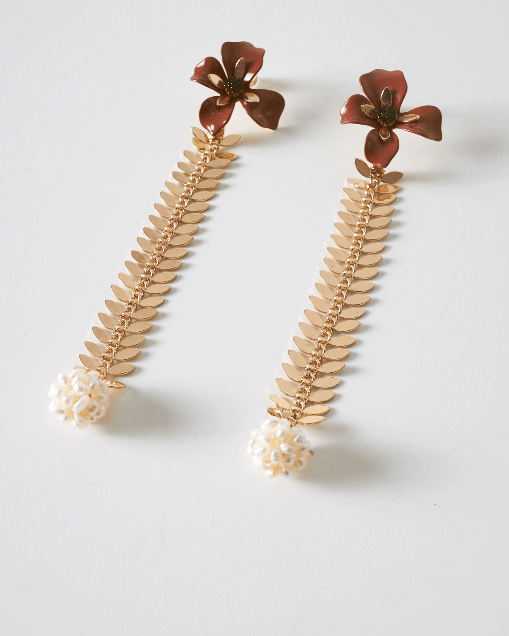 Gold - Plated Leaves & Mini Pearls Earrings | Grace Nuna - NUNA - QORI