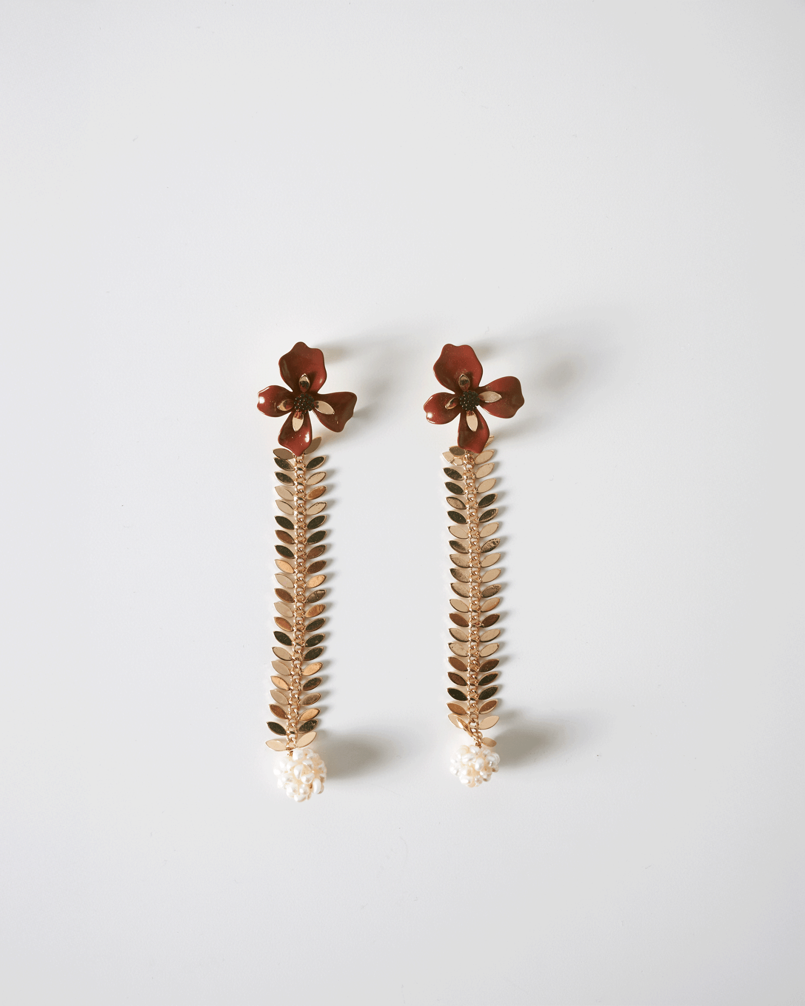 Gold - Plated Leaves & Mini Pearls Earrings | Grace Nuna - NUNA - QORI